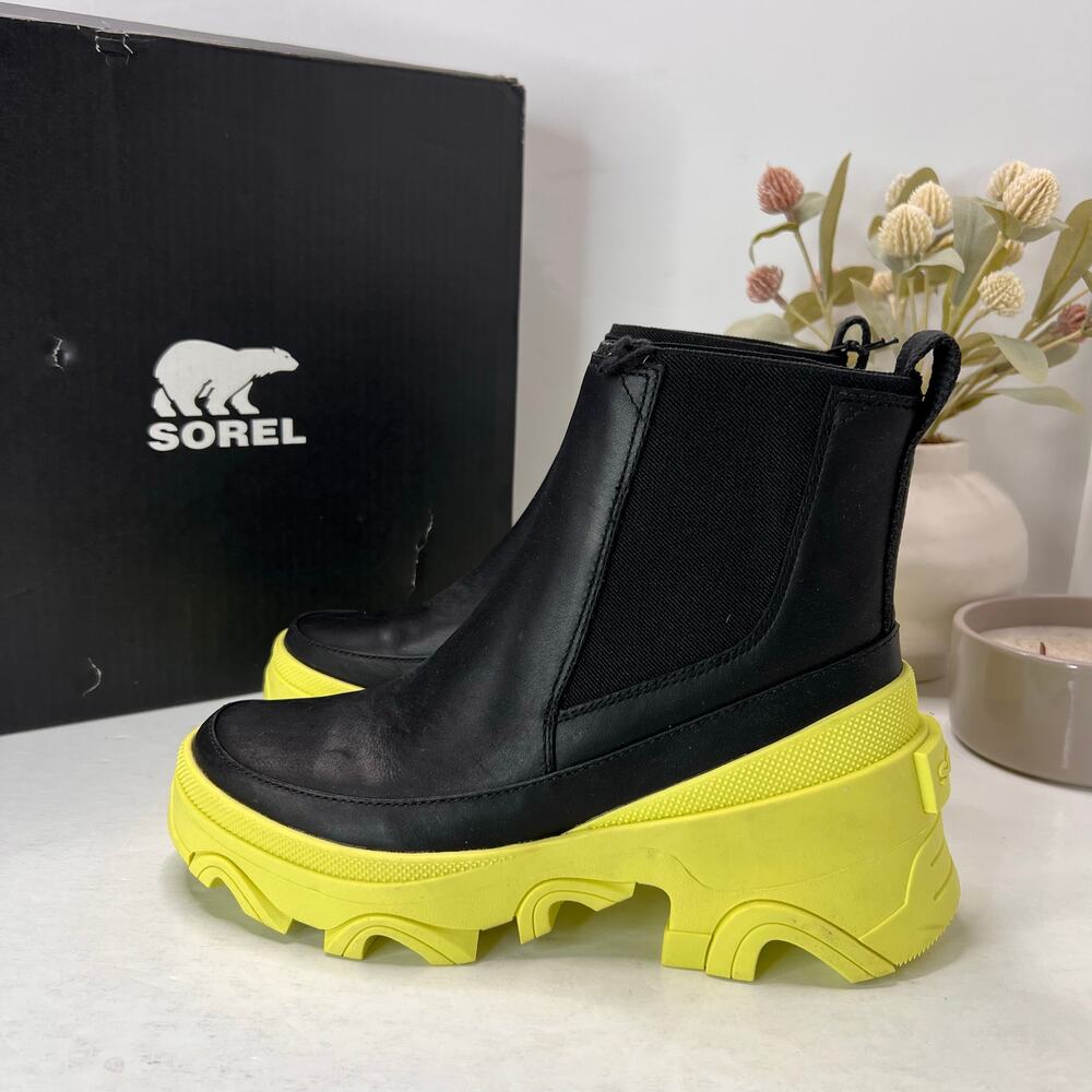Sorel Brex Chelsea Pull On Leather Waterproof Boot Black LL8060-010 Women 6.5